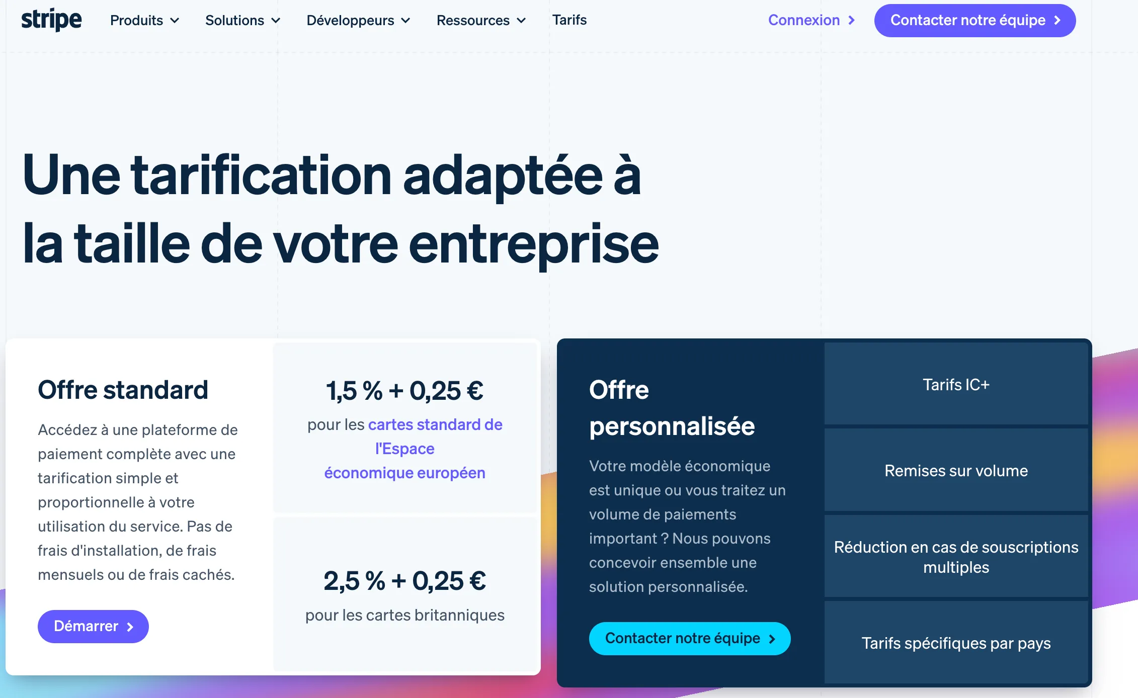 Grille tarifaire de Stripe pour les paiements en ligne